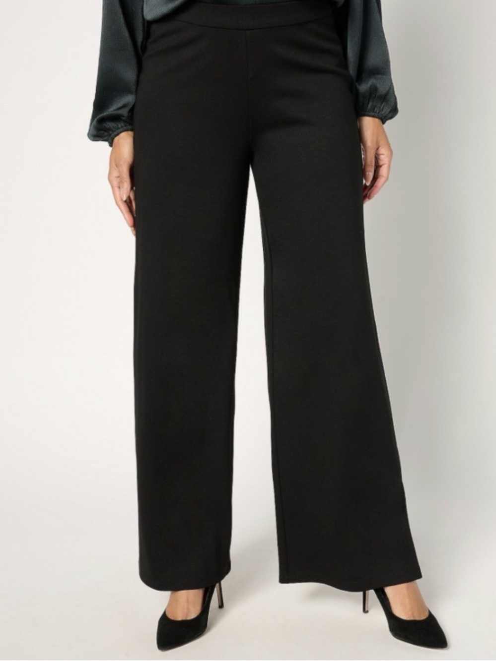Dennis Basso Regular Drapey Ponte Wide Leg Pant Size XL Black